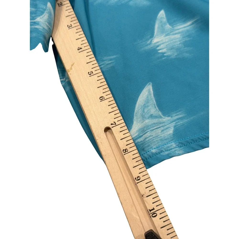 RVCA Board Shorts Mens 34 Turquoise Blue Shark Fin Print Stretch Surf Swim Trunk